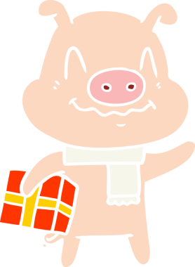 Bir insan tarafından çizilmiş, düz renkli çizgi film domuzu.