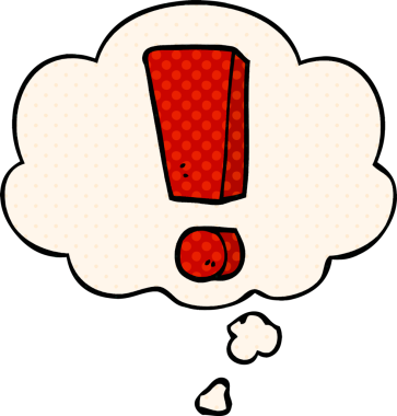 Çizgi roman tarzında bir insan tarafından çizilmiş düşünce baloncuğu ile çizgi film ünlem işareti