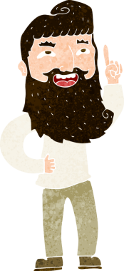 Bir insan tarafından çizilmiş, mutlu, sakallı bir adam.