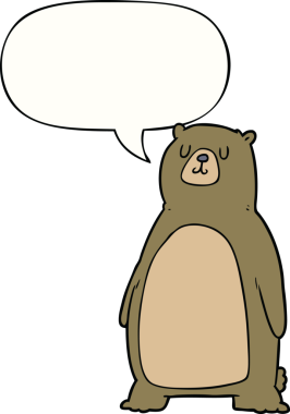 Bir insan tarafından çizilmiş konuşma balonlu çizgi film ayısı.