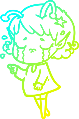 Bir insan tarafından çizilmiş ağlayan uzaylı kız çizgi filmi.