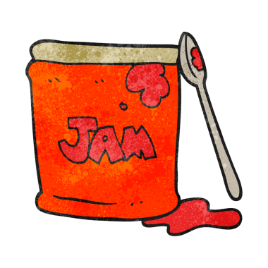 Bir insan tarafından çizilmiş el yapımı çizgi film reçel kavanozu.