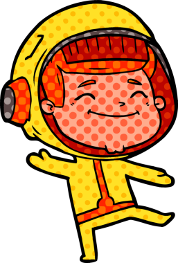 Bir insan tarafından çizilmiş mutlu astronot çizgi filmi.