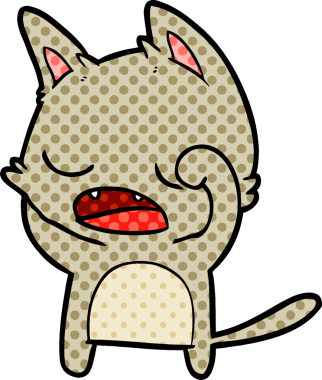 Bir insan tarafından çizilmiş konuşan kedi çizgi filmi.