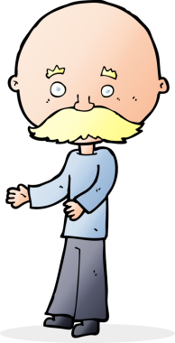 Bir insan tarafından çizilmiş bıyıklı bir çizgi film adamı.