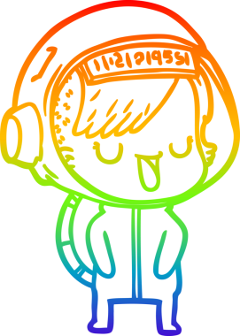 Gökkuşağı gradyan çizgi çizimi bir insan tarafından çizilmiş astronot bir kadın.