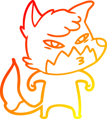 Bir insan tarafından çizilmiş akıllı bir tilkinin sıcak çizgi çizimi