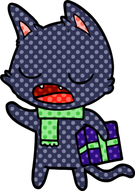 Bir insan tarafından çizilmiş konuşan kedi çizgi filmi.