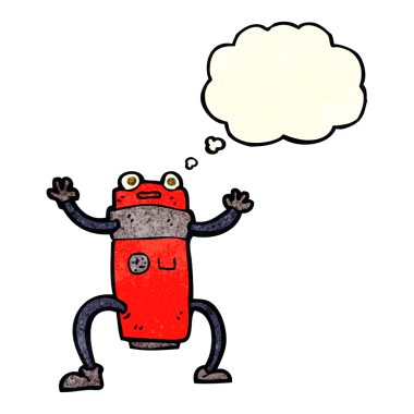 Bir insan tarafından çizilmiş düşünce baloncuklu çizgi film robotu