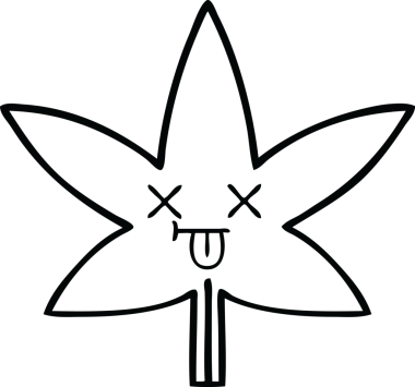 Bir insan tarafından çizilmiş marihuana yaprağının çizgi çizimi