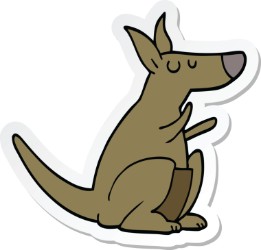 Bir insan tarafından çizilmiş bir kangurunun çıkartması.