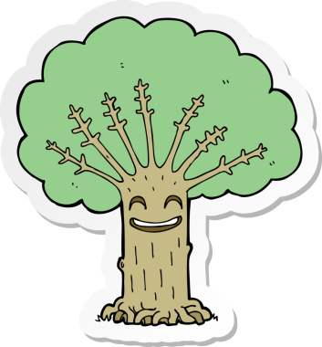 Bir insan tarafından çizilmiş mutlu bir ağacın çıkartması.