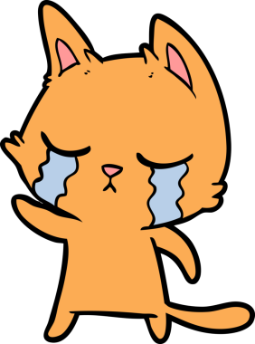 Bir insan tarafından çizilmiş ağlayan çizgi film kedisi.