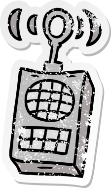 İnsan eliyle çizilmiş bir telsiz karikatürü.