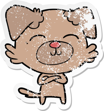 Bir insan tarafından çizilmiş bir karikatür köpeğinin sıkıntılı çıkartması.