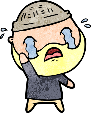 Çizgi film sakallı adam ağlayarak bir insan tarafından çizilmiş el sallıyor.