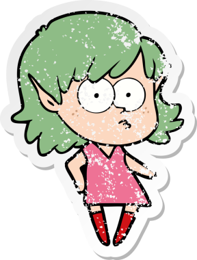 Bir insan tarafından çizilmiş karikatür elf kızının sıkıntılı çıkartması.