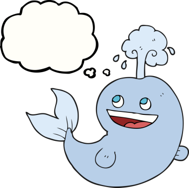 Serbest çizim düşünce baloncuğu bir insan tarafından çizilmiş su püskürten balina.