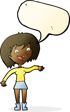 Bir insan tarafından çizilmiş konuşma balonlu bir kadın.