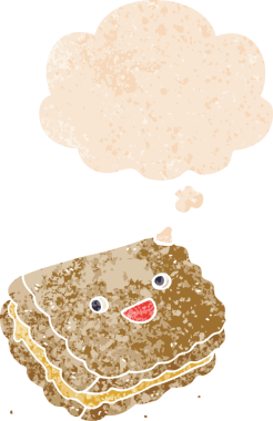 Düşünce baloncuklu çizgi film bisküvisi grunge sıkıntılı retro dokuma tarzı bir insan tarafından çizilmiş