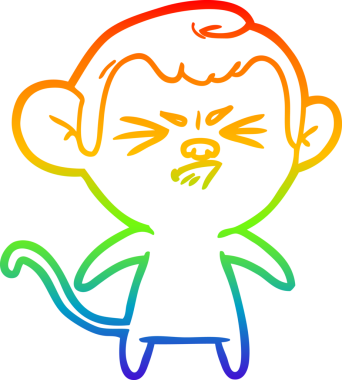 Bir insan tarafından çizilmiş kızgın bir maymunun gökkuşağı gradyan çizimi