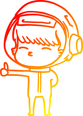 Karikatür çizen meraklı astronotun sıcak gradyan çizimleri. Bir insan tarafından çizilmiş başparmaklar.