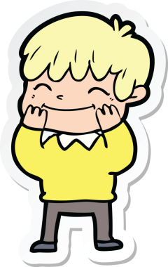 Bir insan tarafından çizilmiş mutlu bir çocuğun çıkartması.