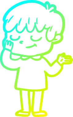 Bir çizgi film karakteri çizen soğuk çizgi bir insan tarafından çizilmiş mutlu çocuk.