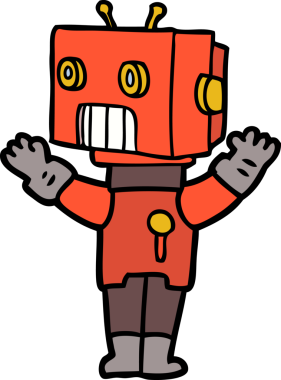 Bir insan tarafından çizilmiş çizgi film robotu