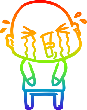 Bir insan tarafından çizilmiş ağlayan kel bir adamın çizgi çizimi.