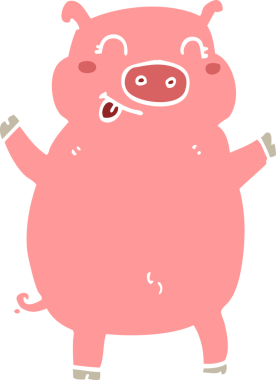 Bir insan tarafından çizilmiş düz renkli çizgi film domuzu.