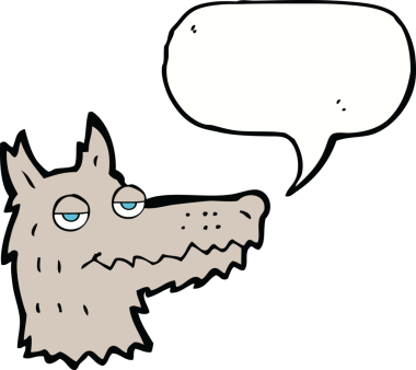 Bir insan tarafından çizilmiş konuşma balonlu bir kurt kafası.