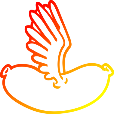 Bir insan tarafından çizilen uçan sosisin sıcak çizgi çizimi