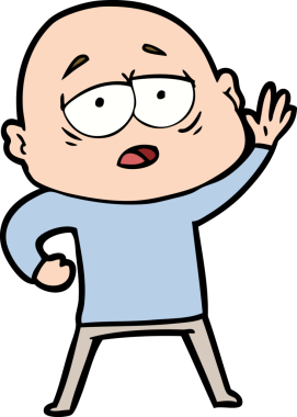 Bir insan tarafından çizilmiş yorgun, kel bir adam.