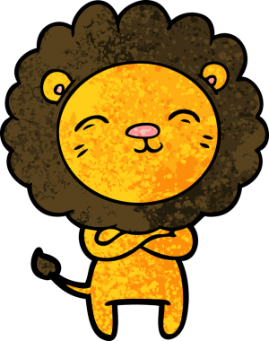 Bir insan tarafından çizilmiş çizgi film aslanı.