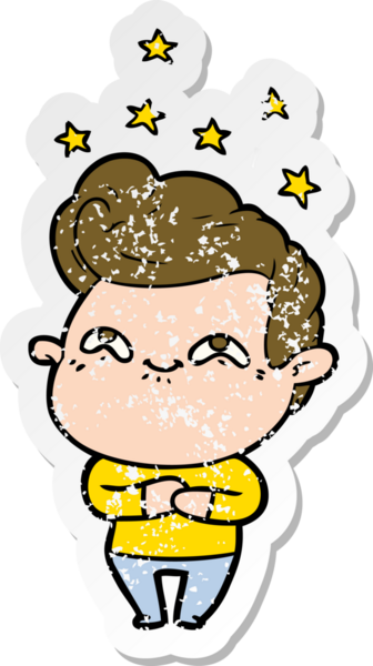 Bir insan tarafından çizilmiş heyecanlı bir karikatür çıkartması.