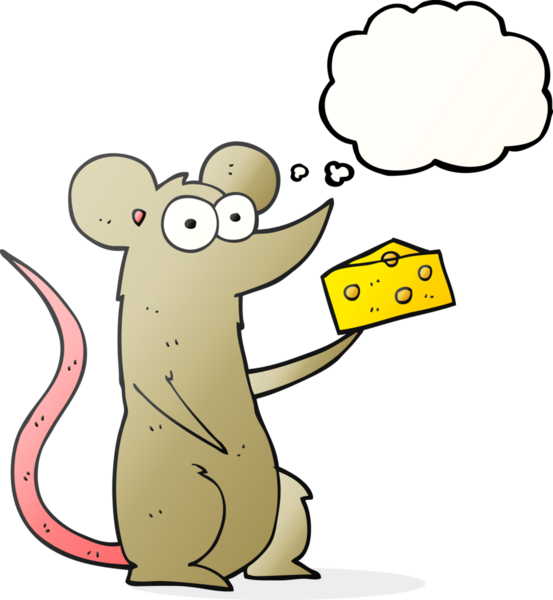 Bir insan tarafından çizilmiş peynirli serbest çizim düşünce balonu faresi.