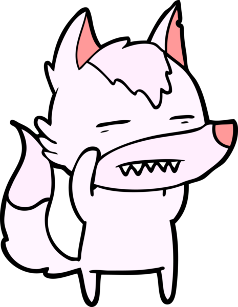 Bir insan tarafından çizilen dişleri gösteren bir kurt çizgi filmi.