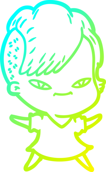 Hipster saç kesimi bir insan tarafından çizilmiş hoş bir çizgi film kızı çizimi.