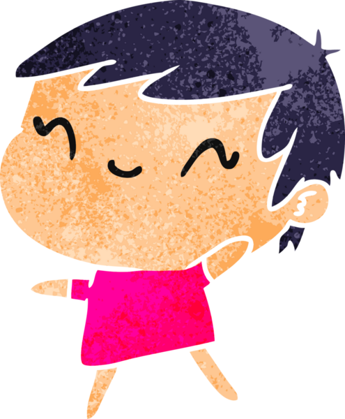 Bir insan tarafından çizilmiş sevimli bir kawai kızının eski çizgi film çizimi.