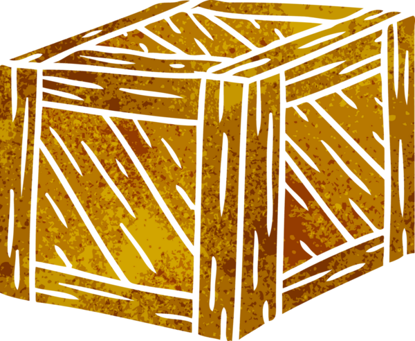 Bir insan tarafından çizilmiş ahşap bir sandığın retro karikatürü.