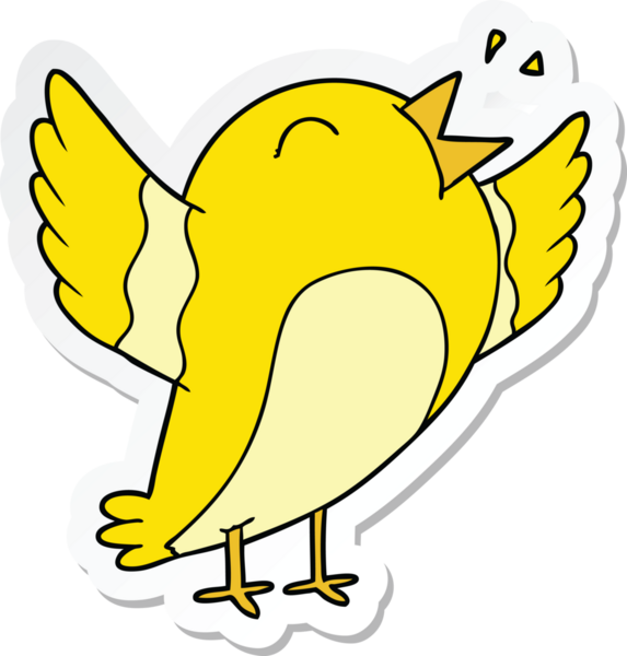 Bir insan tarafından çizilmiş çizgi film kuşunun çıkartması.