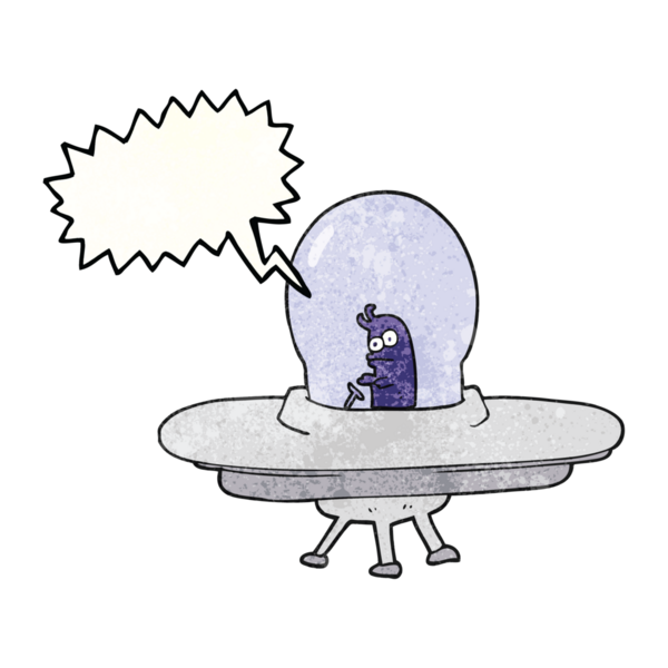 Bir insan tarafından çizilmiş serbest konuşma balonu desenli uçan daire.