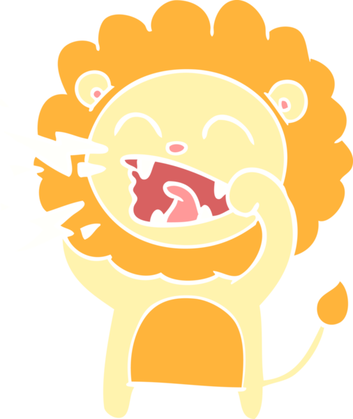 Düz renkli karikatür kükreyen aslan bir insan tarafından çizilmiş.