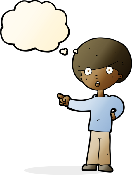 Bir insan tarafından çizilmiş düşünce kabarcığı olan çizgi film çocuğu.