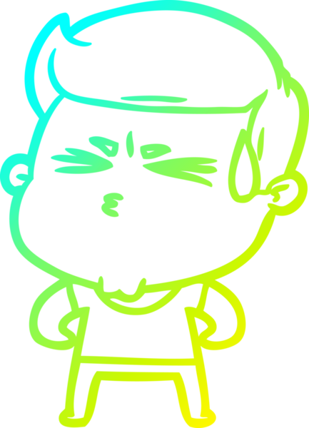 Bir insan tarafından çizilmiş terleyen bir çizgi film karakteri çizimi.