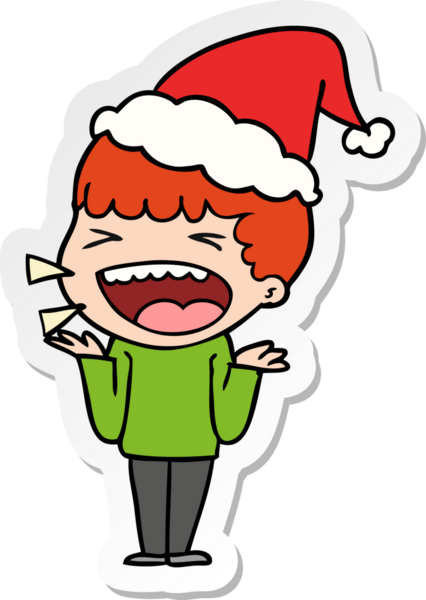 Bir insan tarafından çizilmiş Noel Baba şapkası giymiş gülen bir adamın el yazısı.