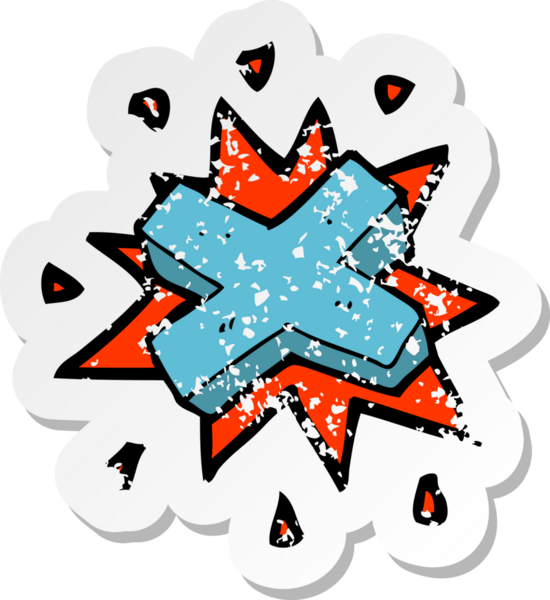 Bir insan tarafından çizilmiş negatif haç sembolünün gerilmiş retro yapıştırması.