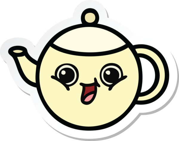 Bir insan tarafından çizilmiş şirin bir çay demliğinin çıkartması.