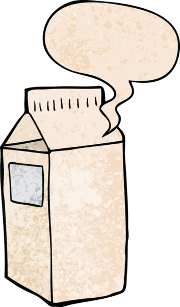 bir insan tarafından çizilmiş, konuşma baloncuklu karton süt.